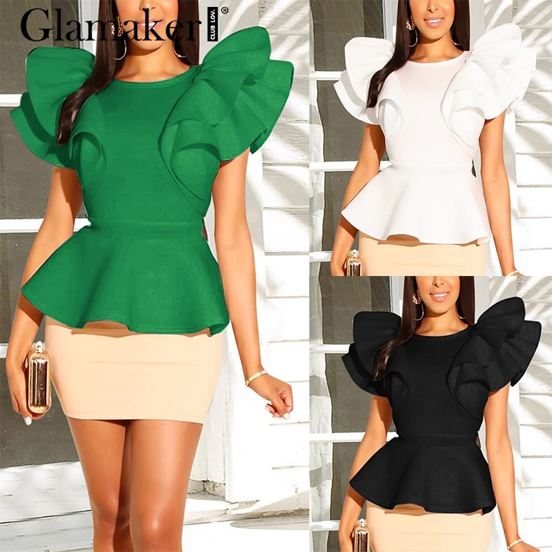 

Glamaker Black ruffle sleeve bodycon dress Women summer vintage mini sexy dress Elegant female patchwork office party club dress