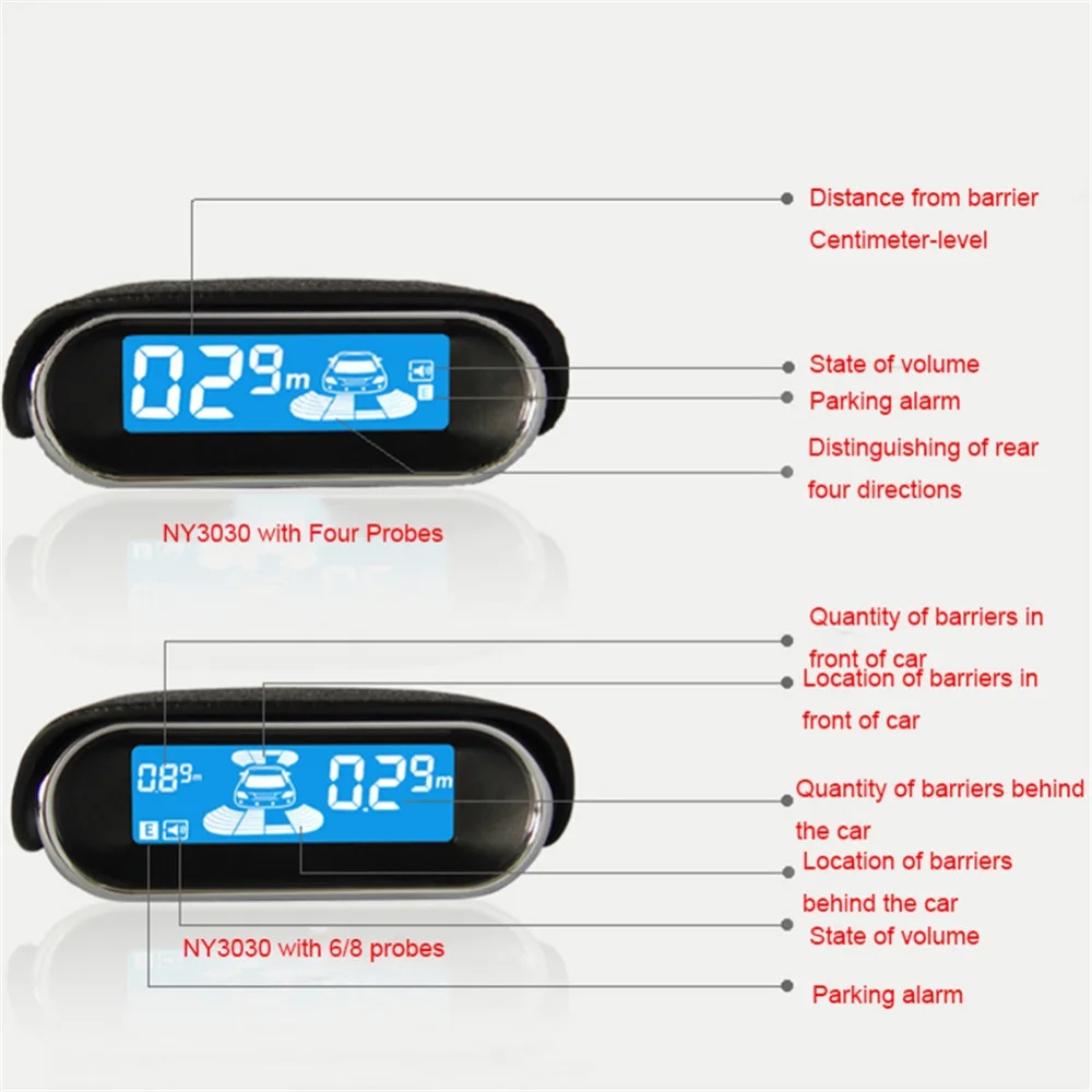 Universal LED Wire Rearview Parking Sensor Assistance Buzzer Kit NY3030 Car LED Parking Reverse Radar with 8 Sensors / Set