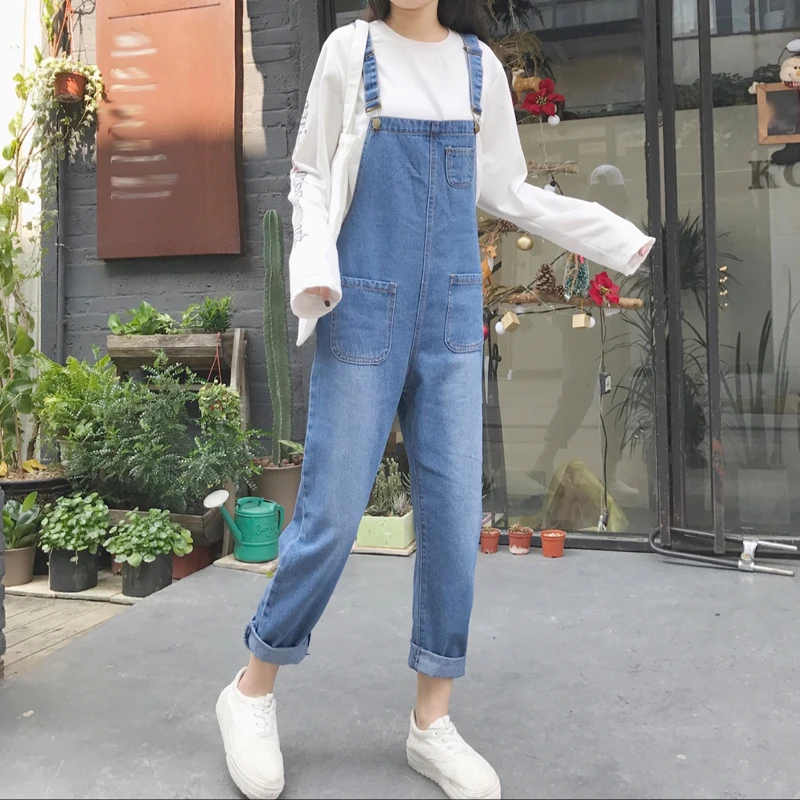 

New Trendy Women Jumpsuits Basic Denim Womens Overalls Pocket Female Casual Korean Lady Fashion Females Jumpsuit Student Style