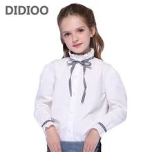 Рубашки для маленьких детей; Одежда для девочек; хлопковые белые блузки с бантом; школьная форма для девочек; брендовые топы для детей-подростков; блузки для малышей