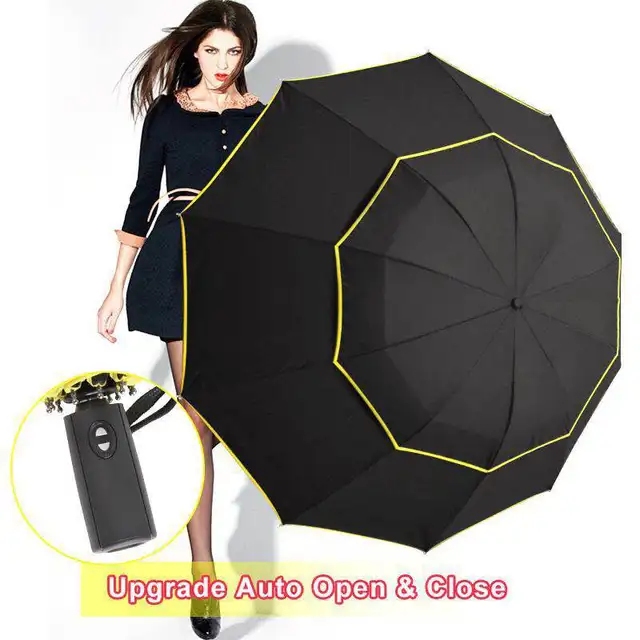 US $11.40 Big Windproof 120cm Umbrella Rain Women Double Layer 3Folding Quality Strong Umbrella Portable Trav