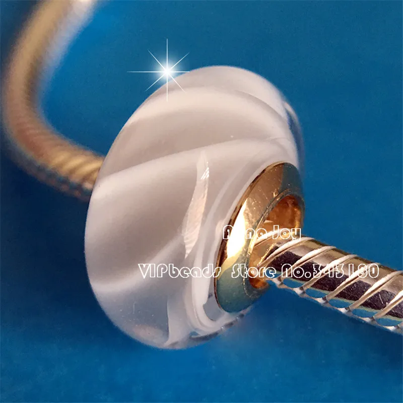 

2018 Spring 2pcs Shine Collection White Waves Golden Straigh Murano Glass Beads Fits All European DIY Charm Bracelets Necklaces