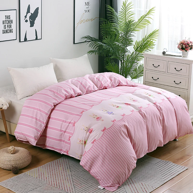 

Pink stripes duvet cover white Lovely style soft quilt cover fashion style cute for girls good quality bedclothes bed sack