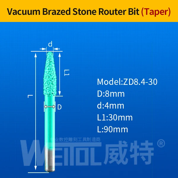 Weitol 6/8/10 мм хвостовик пайки камень гравировочные биты Мраморное изделие-токарных станков с ЧПУ Маршрутизатор биты для гранита - Длина режущей кромки: ZD8.4-30