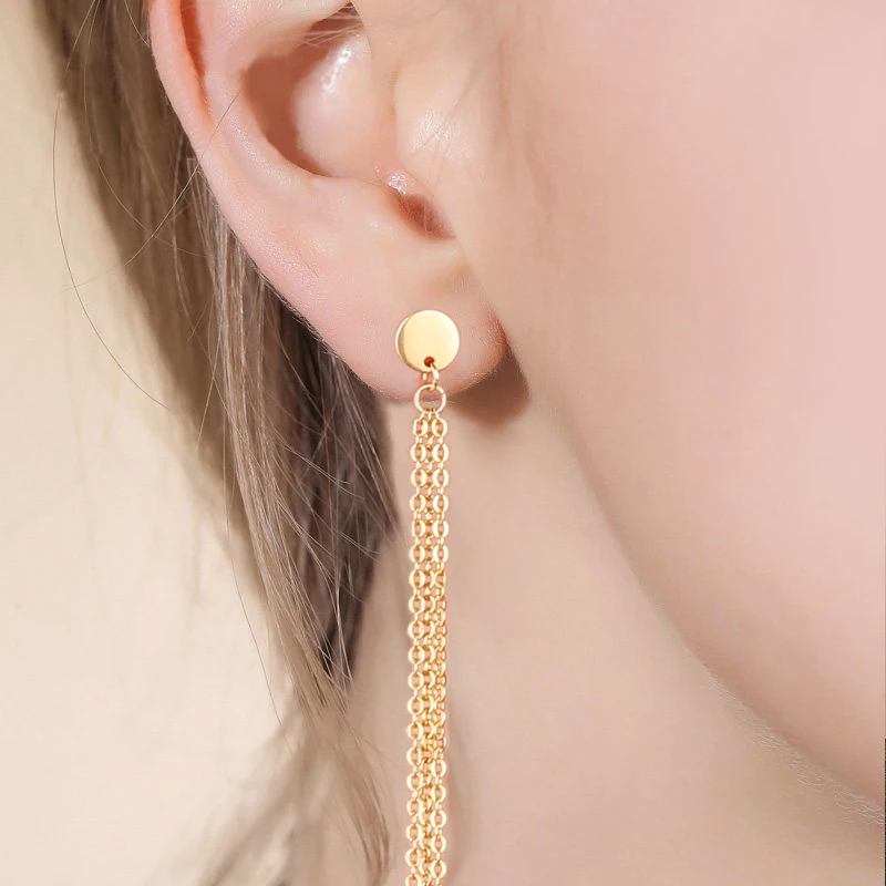 

Trendy Long Earrings Eardrop Ear Line for women silver/golden stainless steel Tassel Earrings Three Lines Long Drop Water Design