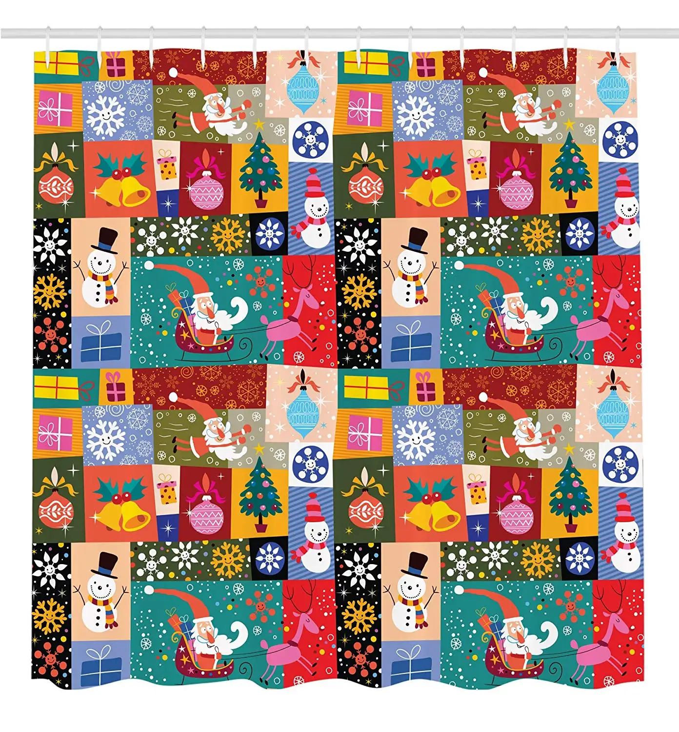 Christmas Modern Design Xmas Theme with Funny Winter Patterns Kids Children Decor Bathroom Shower Curtain Set | Дом и сад