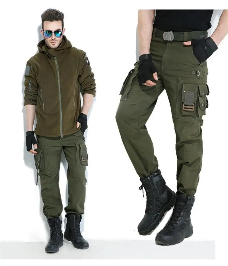 Europe Freedom Knight Outdoors Cargo Pants Multi Pocket Jersey Men Army Green Military Hiking Camping Long Trousers