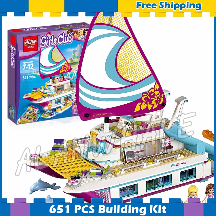 

614pcs Friends Sunshine Catamaran Yacht Pleasure Boat 37037 Model Building Blocks Little Gifts sets Bricks Compatible With lego