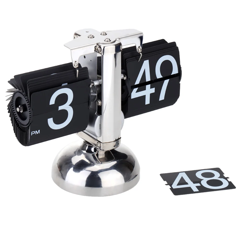 

Retro Flip Clock Creative Quartz Table Clock Stainless Steel Internal Gear Auto Flip Table Desk Clock Modern Home Decor and Gift
