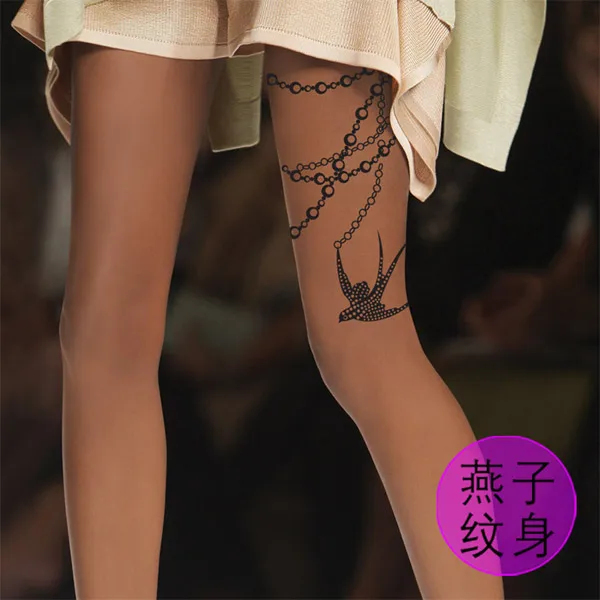 Уникальные чулки в японском стиле; кружевные тонкие колготки с имитацией татуировки; высококачественные шелковые чулки синего и серого цвета; 1 заказ = 1 шт - Цвет: T