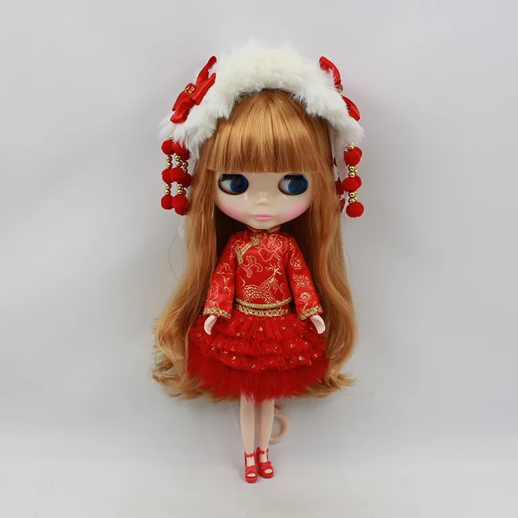 Наряды для куклы Blyth, новогоднее красное платье, костюм для костюмированной вечеринки на 1/6 год, пуловер jerryberry licca icy dbs doll