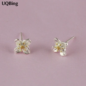 

Fashion Pure 925 Silver Earrings Four Leaf Clovers Flower Stud Earrings Jewelry Pendientes brincos Free Shipping