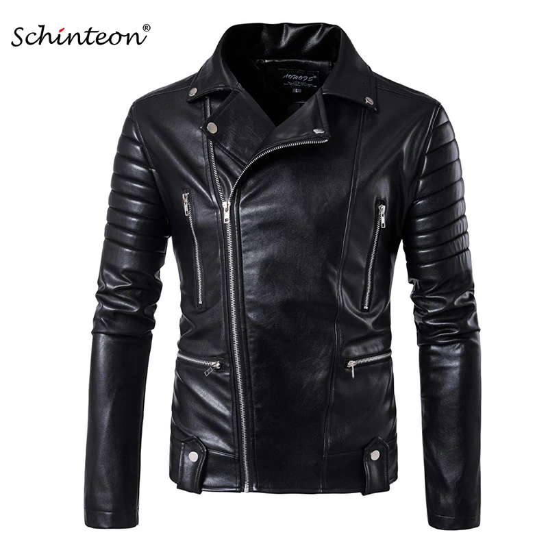 

New Men Motorcycle Jacket Outwear Zipper Black Male Soft PU Leather Biker Coat High QualityM-5XL