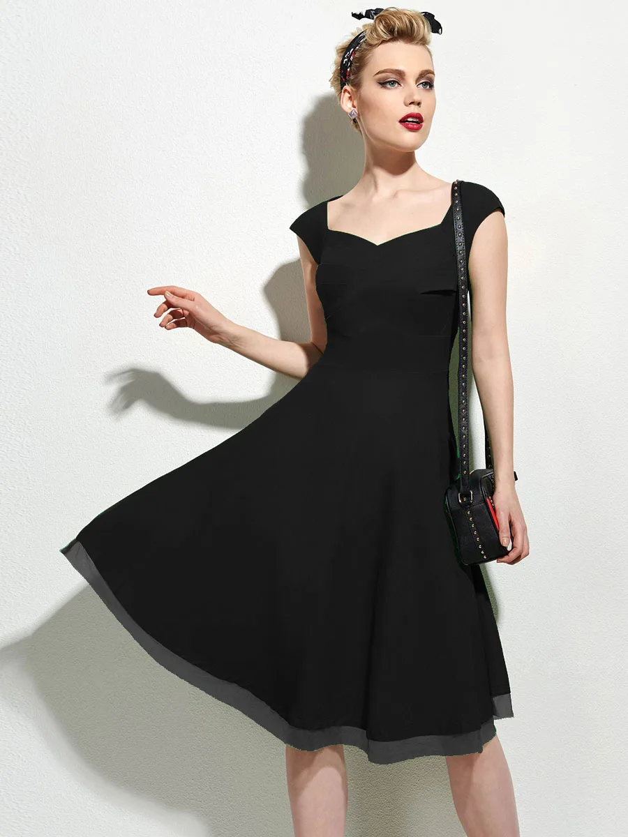 

Rosetic Dress Women Black Summer Casual A-Line Sexy Elegant Vintage Party Slim Waist Street Fashion Female Dresses Summer