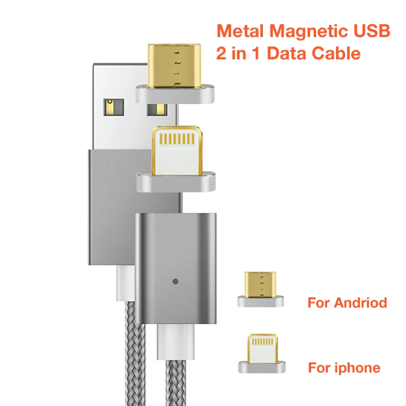 2 в 1 Магнитный нейлоновый плетеный кабель Lightning для быстрой зарядки Iphone 6 Xiaomi 4C 2S