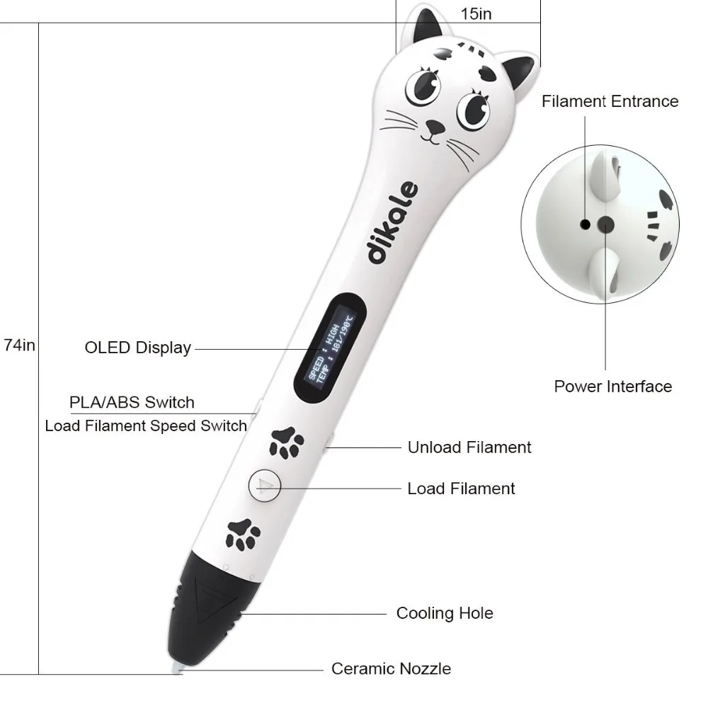 3d Ручка dikale, 3d ручки, 1,75 мм, нить из пла-пластика, ручка для черчения, лучший подарок для детей, 3d Рисунок, pen-3d, модель, креативная, 3 d, ручка с милым котом