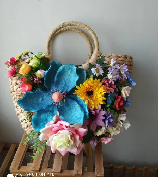 

Manual high order handbags Straw Beach Bag holiday flowers handmade aesthetic shipping new summer CUSTOMIZED FLOWERS