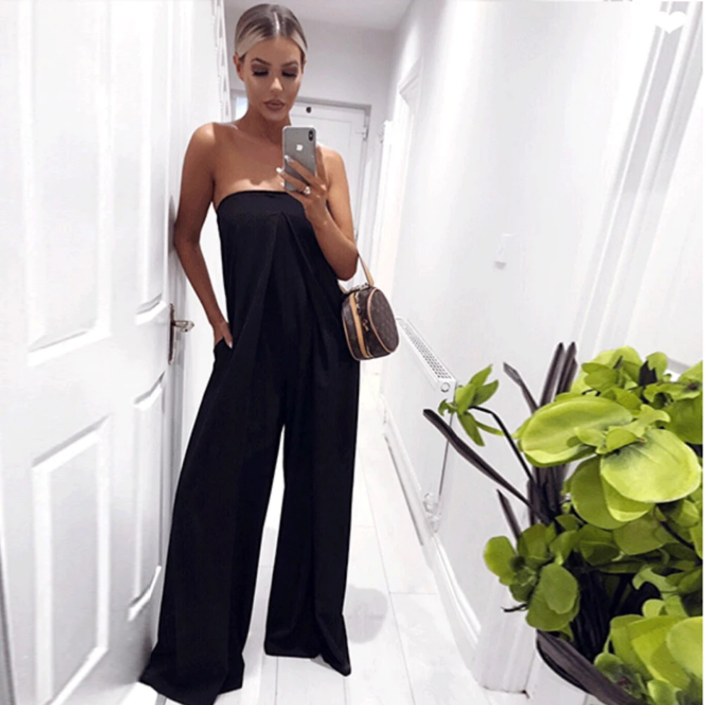 Tosheiny 2019 kobiety nowy lato Sexy Slash Neck Off Shoulder Backless pajacyki elegancki jednolity kolor kombinezon TH0072 -