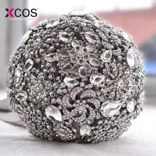 Новое поступление Серебряный серый слоновой кости роскошное отделанное бисером блестящее кристалл, бриллиант Свадебный букет невесты ручка Свадебные букеты