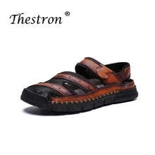 Fashion Men Slippers Thestron Male Casual Shoes Summer Flip Flops Outside Slides Light Weight Leather Slippers Men home slippers for men boys spring summer autumn slippers male slides flip flops flat shoes fashion men solid casual slippers