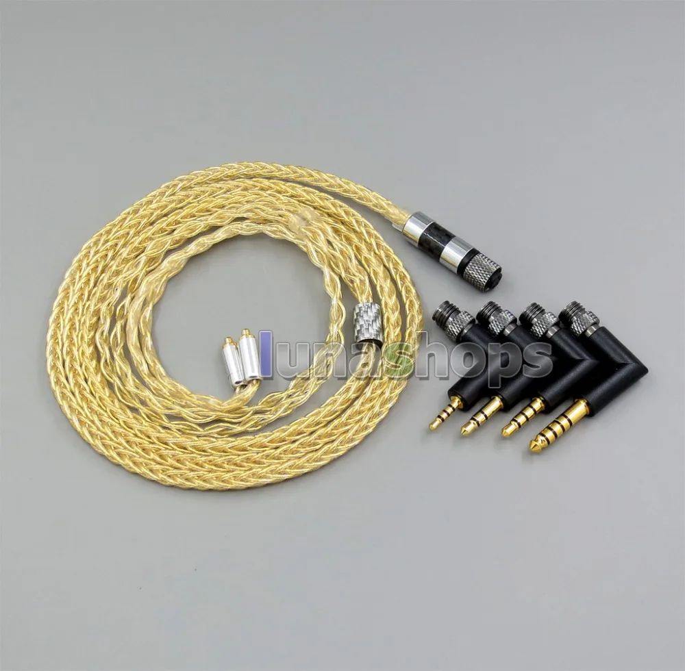

LN006260 4 in 1 Plug 8 cores 99.99% Pure Silver + Gold Plated Earphone Cable For Shure se535 se846 MMCX AKG N5005 N40 N30 Custom
