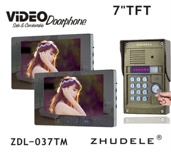 

ZHUDELE Wired Touch 7 inch Color Home Video Door Phone Intercom System2 Monitor + 1 RFID Code Camera,700TVL HD Night Vision