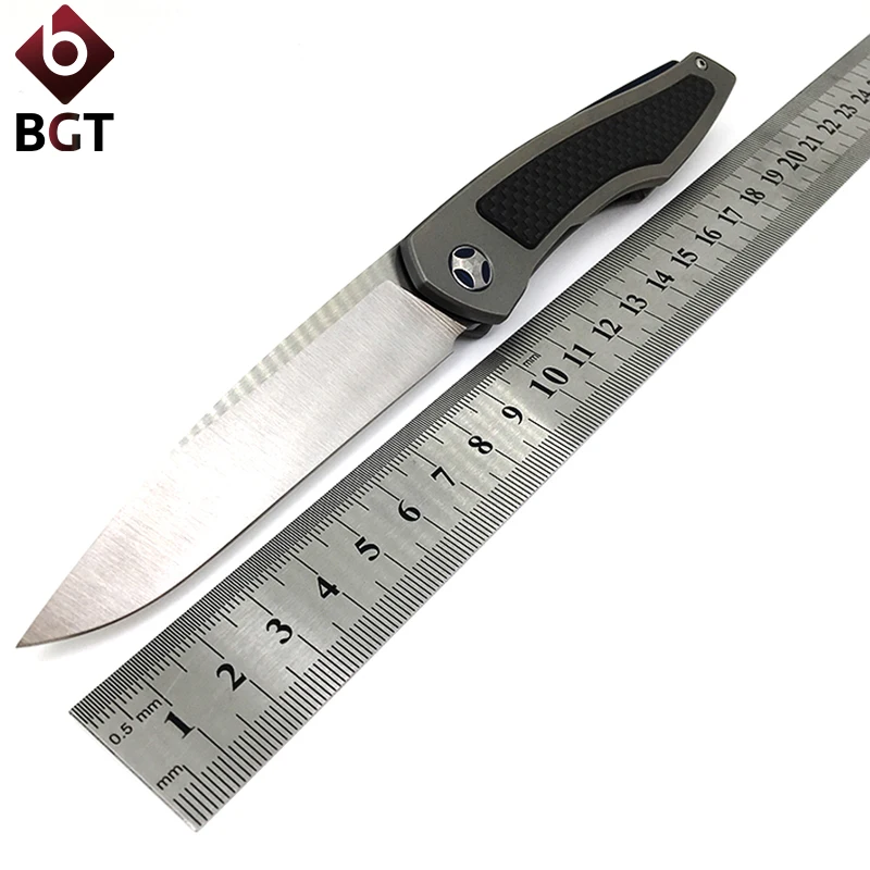 

BGT Camping Piston Folding Knife EDC Tactical Combat Survival Pocket Knives Survival Tools D2 Blade Titanium Handle Ball Bearing