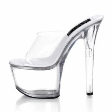 Новые пикантные туфли для танцев на высоком каблуке, прозрачные туфли без шнуровки для танцев на высоком каблуке 17 см, туфли для вечеринки с острым носком на платформе
