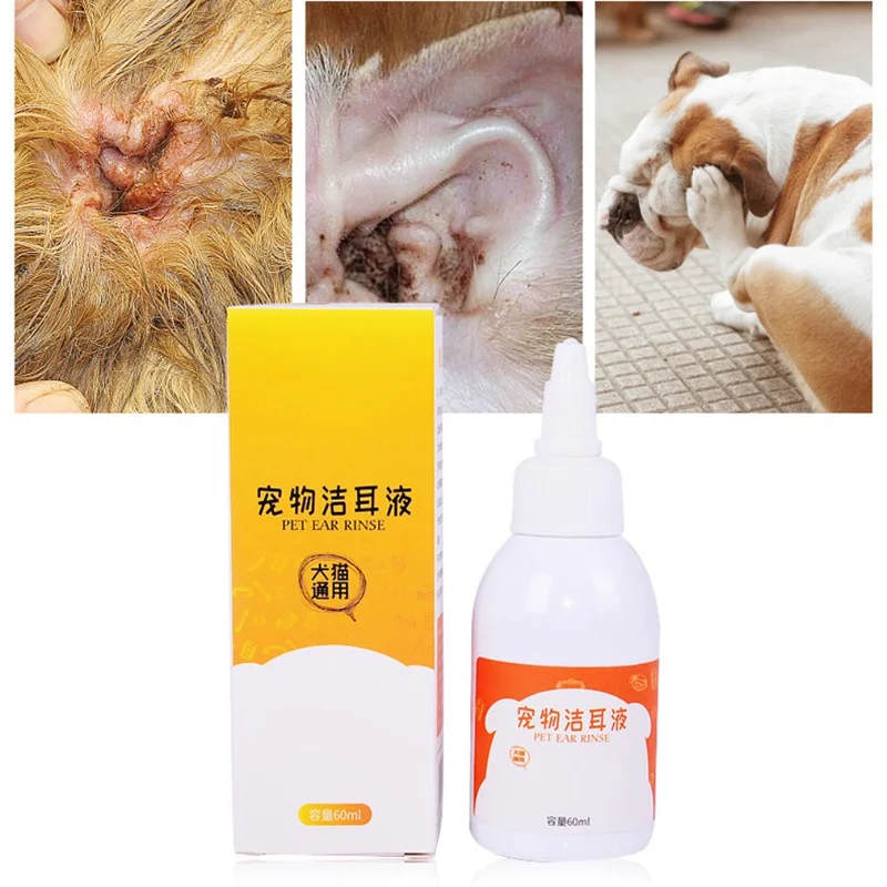 60ml Pet Cat Dog Pet Ear Cleaning Liquid Auricular Mites Killer Clean