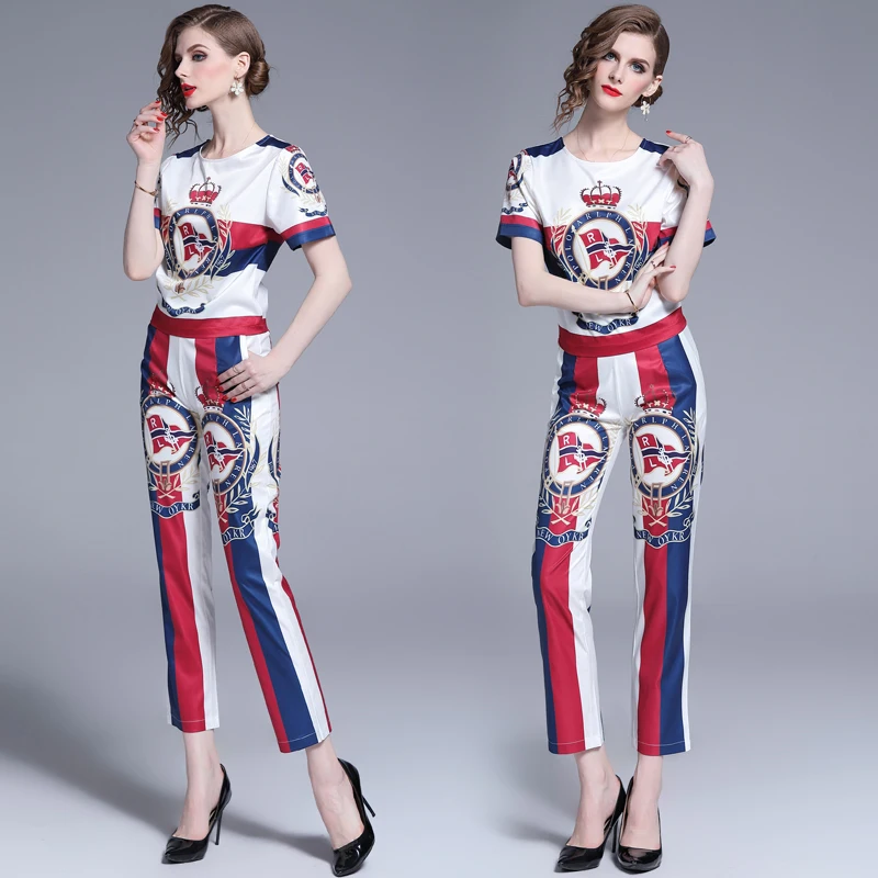 

new fashion temperament summer two-piece European and American t-shirts printed nine minutes of pants suit the film
