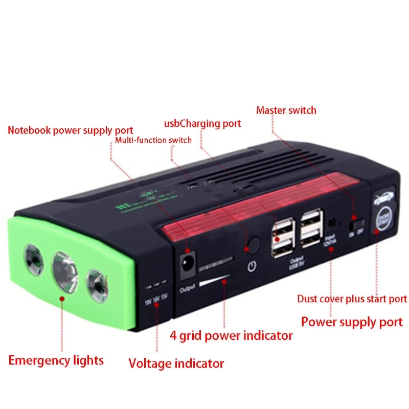 68000mAh Battery Charger Portable Mini Car Jump Starter Booster Power Bank For 12V Car