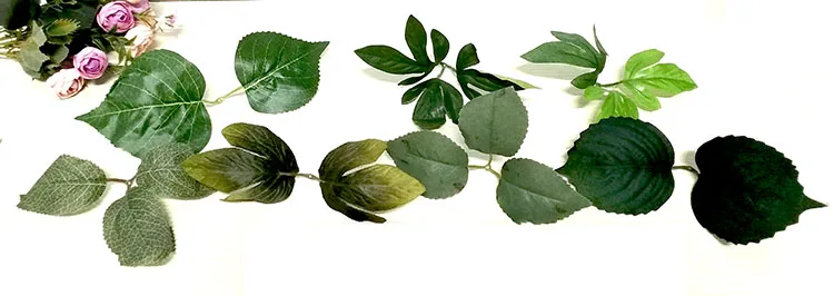Искусственный Пион с гортензией, листьями роз, Шелковый Зеленый лист, для рукоделия, украшение для свадьбы, Зеленый лист, вечерние украшения для дома Mayitr
