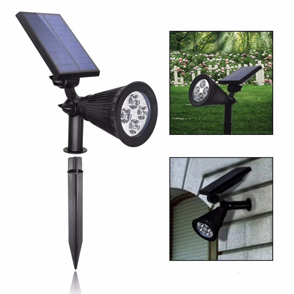 Solar Lights, Waterproof 4 LED Solar Spotlight Adjustable ...