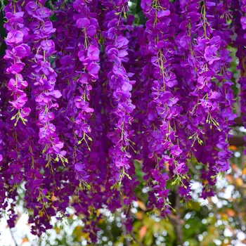 

12pcs/lot Artificial Wisteria Flowers Silk Fake Vine Flowers Hydrangea Rattan Hotel Wall Hanging DIY Party Wedding Decoration