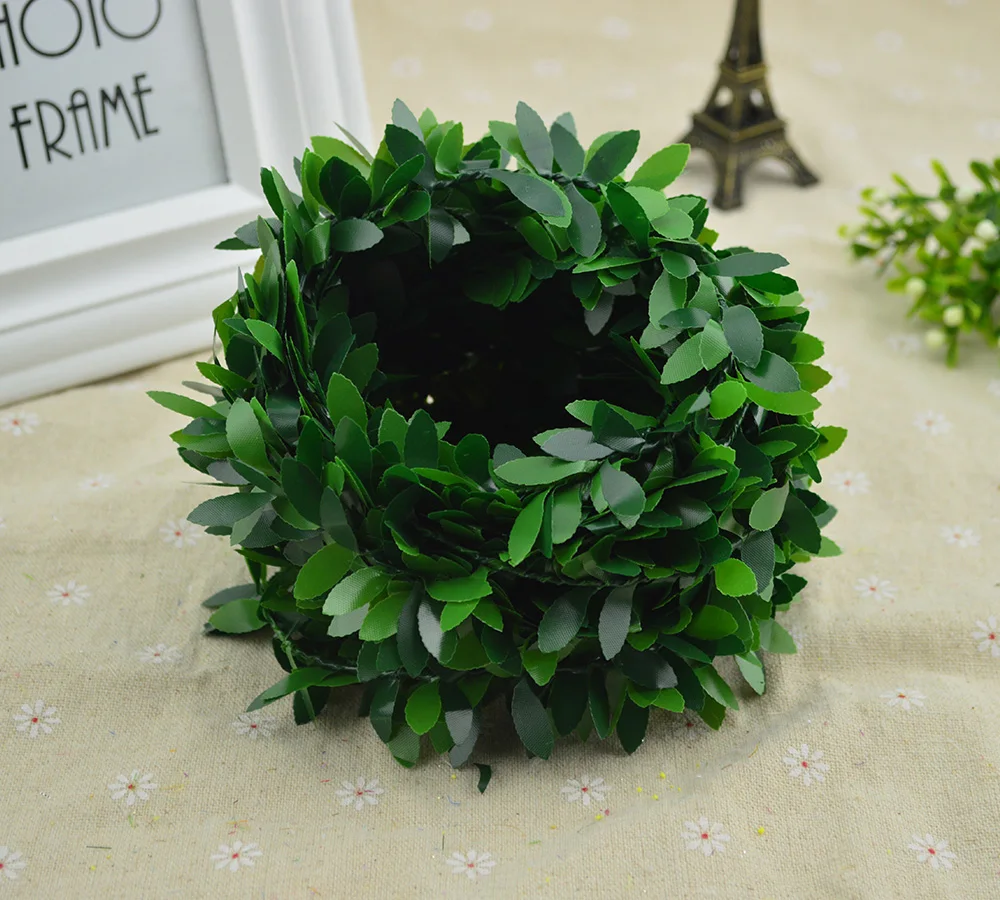 

100CM/lot Silk Green leaf fake plastic Iron rattan christmas wreath decor for home wedding diy garland gifts artificial flowers