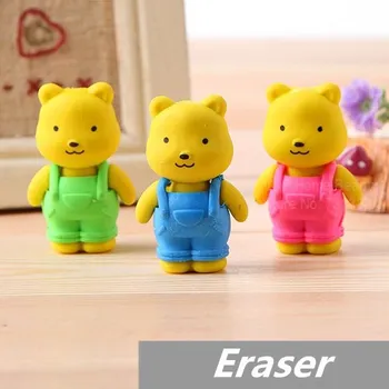 

6 pcs/Lot Teddy bear Erasers rubber for pencil kid Removable BIB PANTS Novelty Toy gift stationery Office school supplies 6433