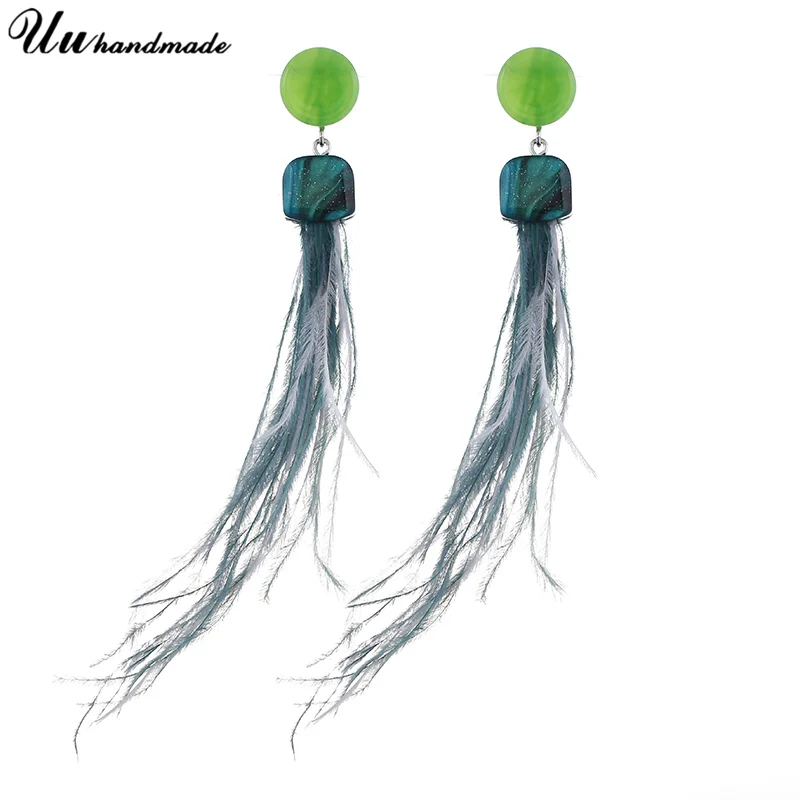 Earring Acrylic long feather tassel earrings for women oorbellen pendientes flecos boucle d'oreille aretes earings jewelry