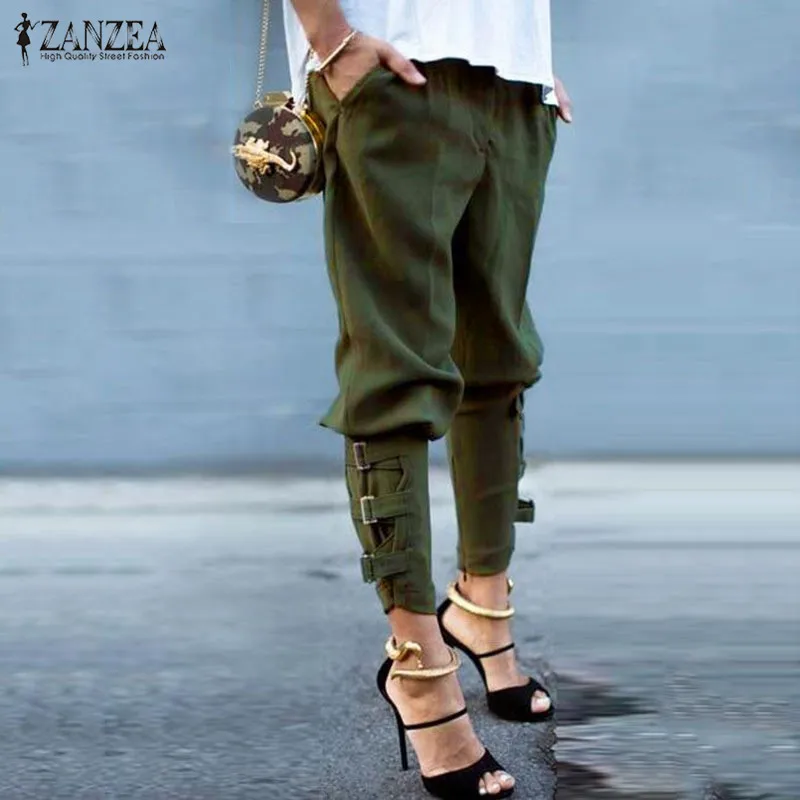 ZANZEA лето осень женские шаровары повседневные свободные длинные штаны с эластичной резинкой на талии модные однотонные брюки для отдыха размера плюс