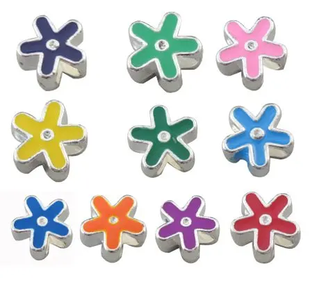 

50 PCS MIXED COLOURS ENAMEL FLOWER EUROPEAN BEADS W/BIG HOLE M19534