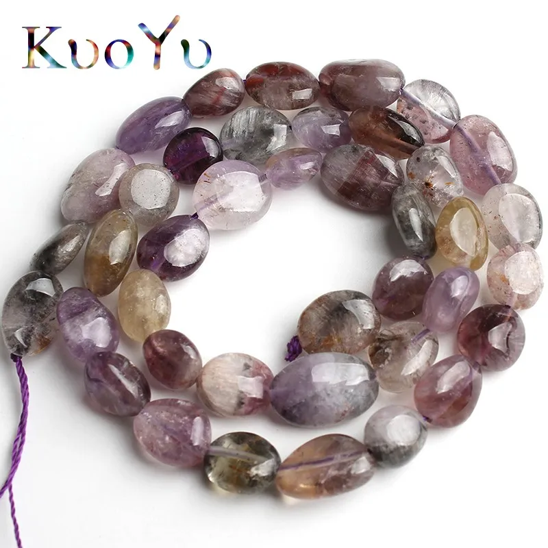 

8-10mm Natural Irregular Purple Ghost Quartz Beads Smooth Loose Stone Spacer Beads For Jewelry Making DIY Bracelet 15''Strand