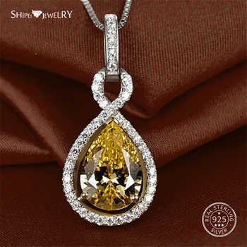 

Shipei Genuine Water Drop Citrine Neckalce for Women Real 100% 925 Sterling Silver Teardrop Necklace Wedding Fine Jewelry Gift