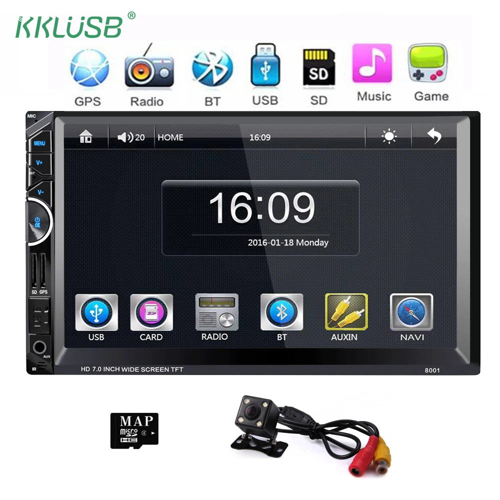 8001 Авторадио аудио 2 DIN автомагнитолы GPS навигации HD 7 дюймов Сенсорный экран