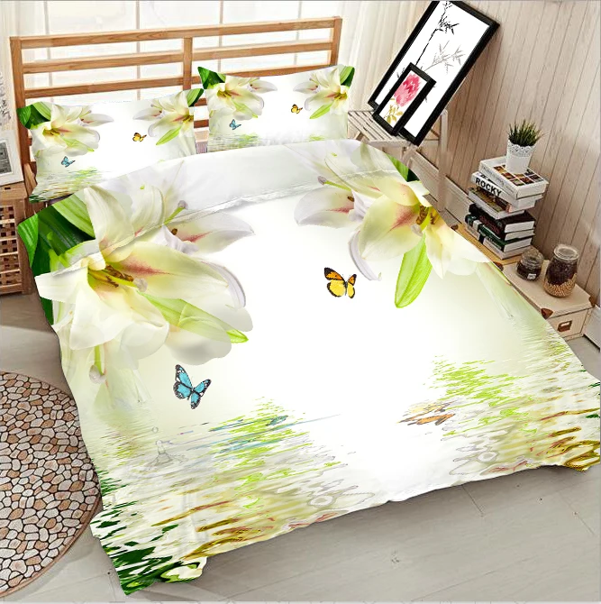 

Lilies and butterflies on the water printing bedding series photos 3d quilt bed linen