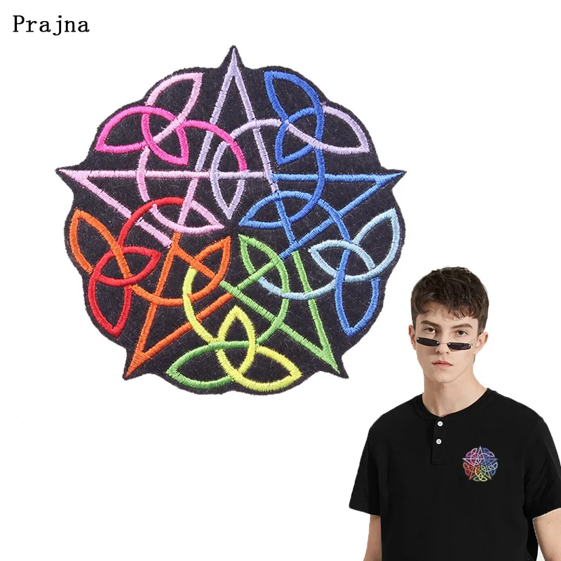 

Prajna Rainbow Pentagram Applique Embroidery Iron on Patch for Clothing Heart Patches to Clothes Cute Stickers Accessory Badge F