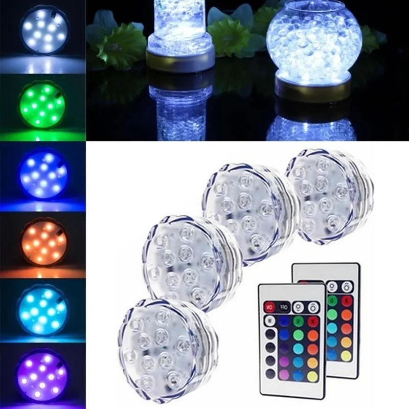 

Multi Color 10 Led Remote Controlled RGB Submersible Light Battery Operated Underwater Night Lamp Outdoor Vase Bowl Garden Party