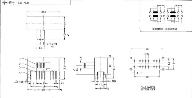 10 шт. Панель PCB 16 Pin 3 позиции 4P3T мини ползунковый Переключатель боковой ручка 0.5A с алюминиевой крышкой, 50В DC SK43D01-G5/8,5/10/12 регулятор высоты 5/8/10/12 мм