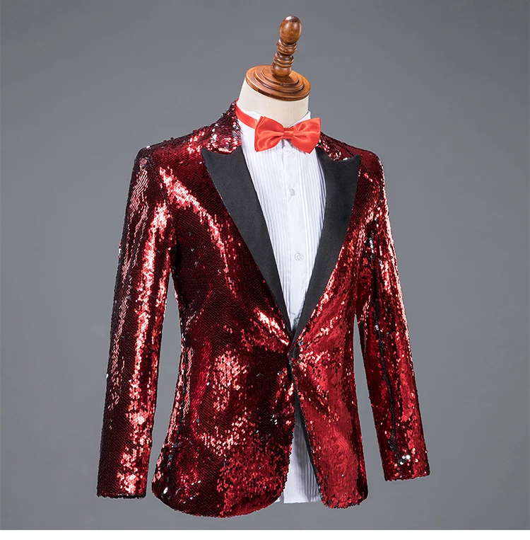 Стиль Золотой Красный Черный блёстки блейзеры мужские костюмы ночной клуб бар мужской певец и ведущий концертный костюм сценический Наряд Костюмы для хора