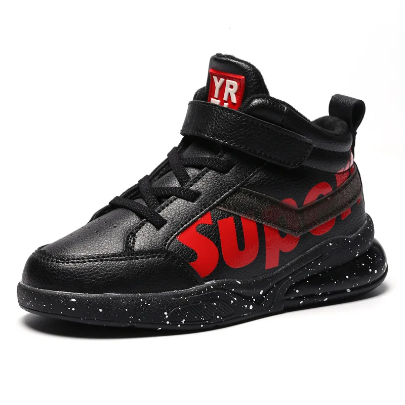 

2019 New Fashion High Top Winter Children Sneakers Boys Autumn Basketball shoes Kids Black Leather Sports Shoe