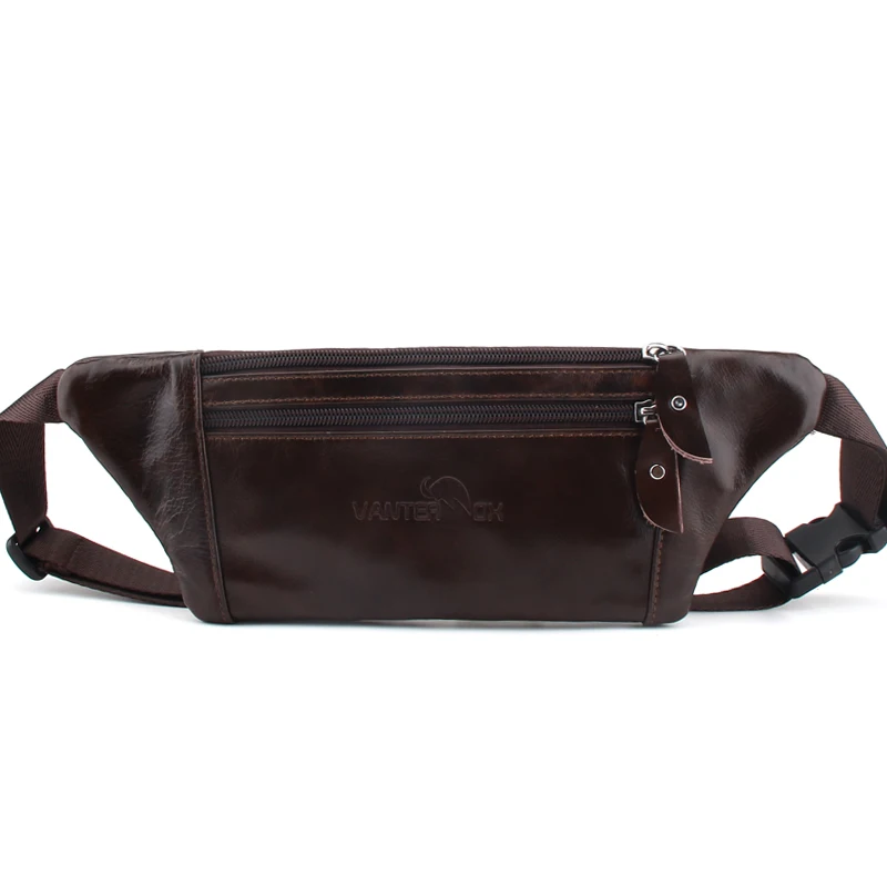 VANTER OX Cow Leather Men Or Women Waist Bag New Casual Small Male Waist Packs For Cell Phone And Credit Cards Travel Chest Bag