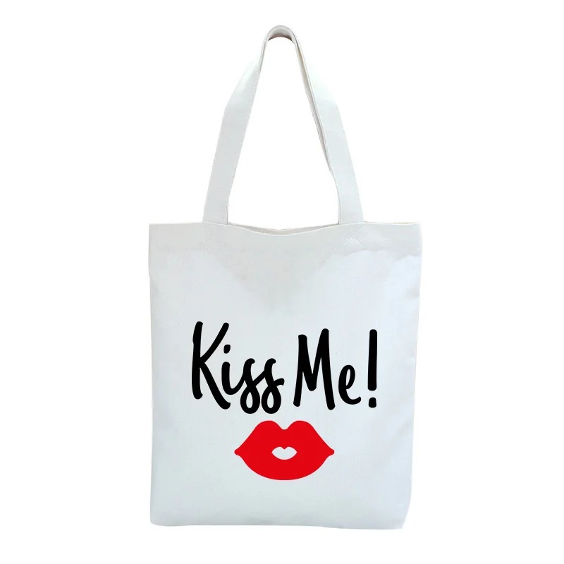 Сумка тоут с монограммой 12 унций холщовая Толстая сумка цветочным принтом Kiss Me